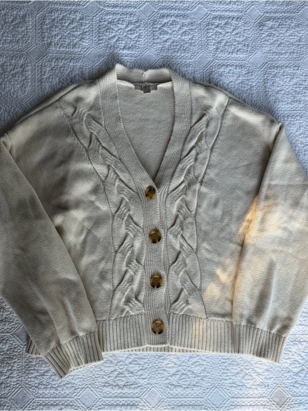 Loft Cream Cable Knit Button-Up Cardigan